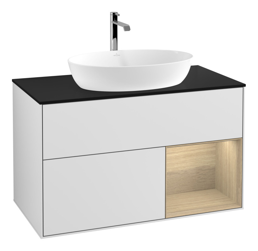 Тумба під раковину Villeroy & Boch Finion 100х50,1 см із підсвічуванням МДФ білий матовий лак/скло чорне матове G782PCMT