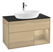 Тумба под раковину Villeroy & Boch Finion 100х50,1 см с подсветкой МДФ шпон дуба/стекло черное матовое G782PCPC