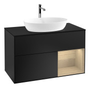 Тумба под раковину Villeroy & Boch Finion 100х50,1 см с подсветкой МДФ черный матовый лак/стекло черное матовое G782PCPD