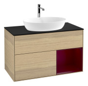 Тумба под раковину Villeroy & Boch Finion 100х50,1 см с подсветкой МДФ шпон дуба/стекло черное матовое G782HBPC