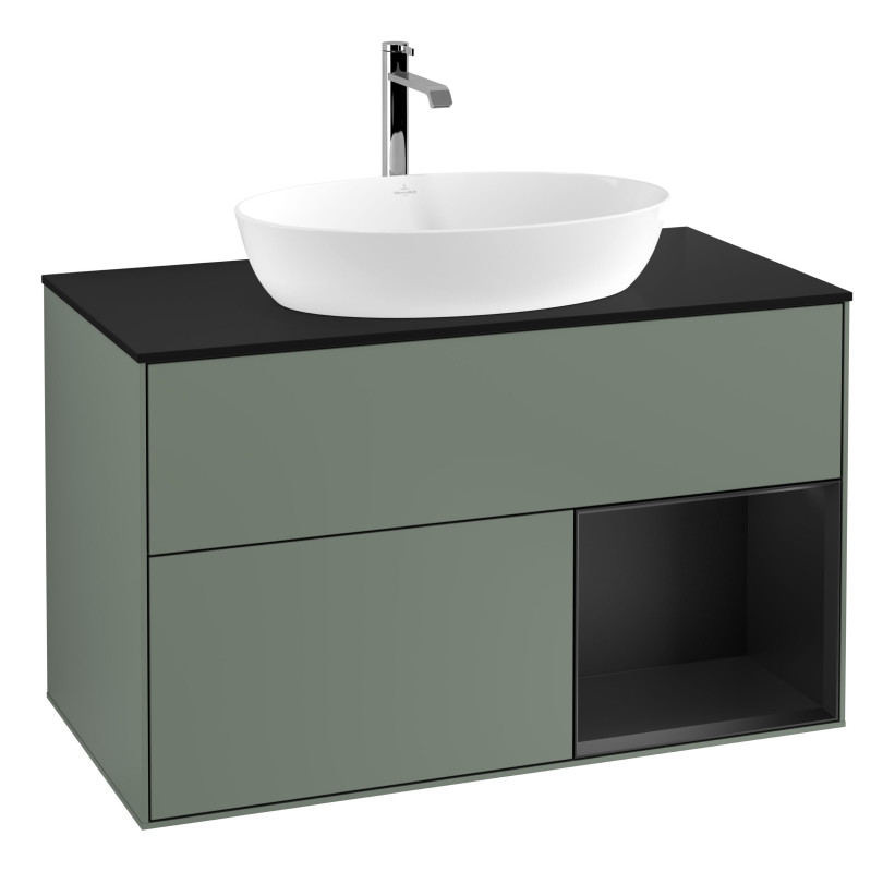 Тумба под раковину Villeroy & Boch Finion 100х50,1 см с подсветкой МДФ оливковый матовый лак/стекло черное матовое G782PDGM