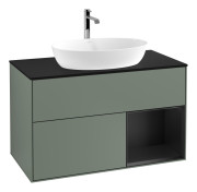 Тумба під раковину Villeroy & Boch Finion 100х50,1 см із підсвічуванням МДФ оливковий матовий лак/скло чорне матове G782PDGM