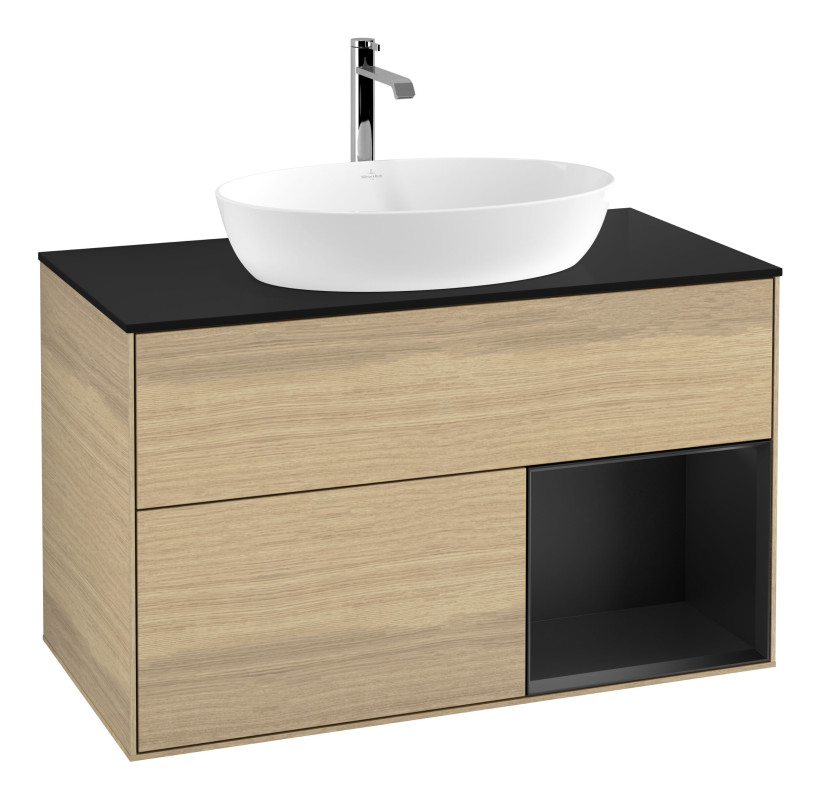 Тумба под раковину Villeroy & Boch Finion 100х50,1 см с подсветкой МДФ шпон дуба/стекло черное матовое G782PDPC