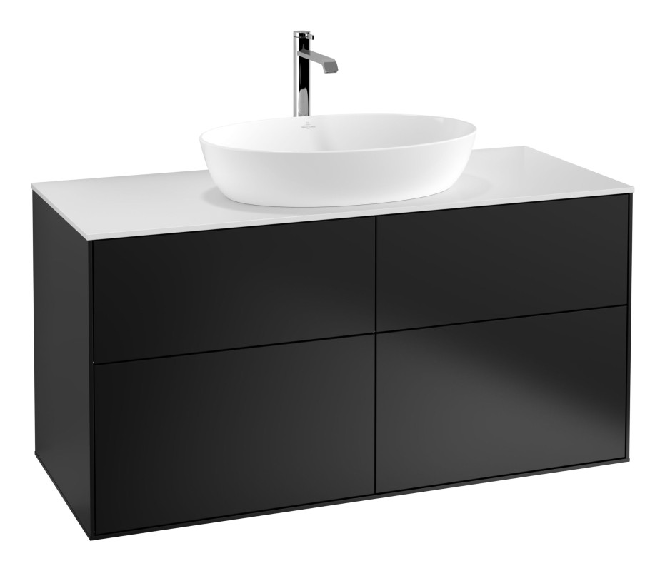 Тумба под раковину Villeroy & Boch Finion 120х50,1 см с подсветкой МДФ черный матовый лак/стекло белое матовое G79100PD