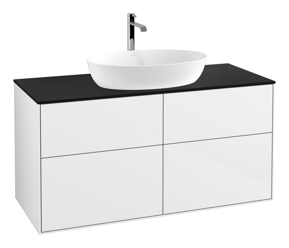 Тумба под раковину Villeroy & Boch Finion 120х50,1 см с подсветкой МДФ глянцевый белый лак/стекло черное матовое G79200GF