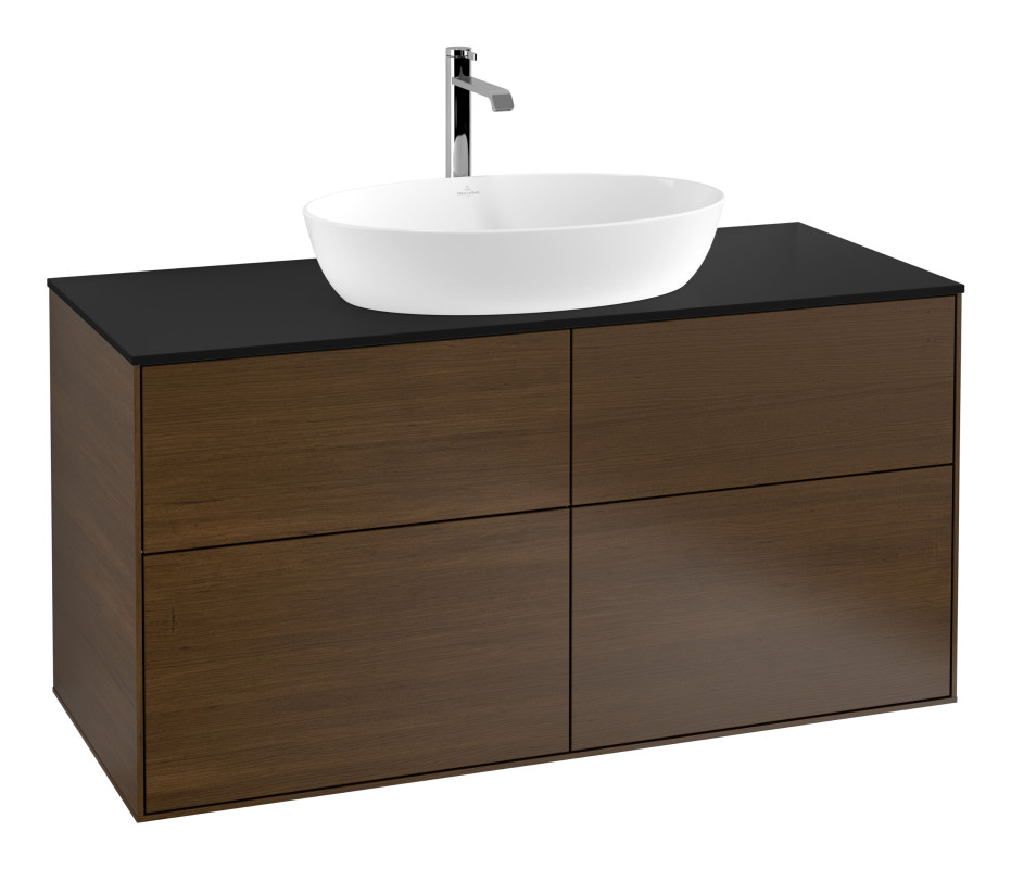 Тумба под раковину Villeroy & Boch Finion 120х50,1 см с подсветкой МДФ шпон грецкого ореха/стекло черное матовое G79200GN