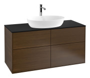 Тумба под раковину Villeroy & Boch Finion 120х50,1 см с подсветкой МДФ шпон грецкого ореха/стекло черное матовое G79200GN