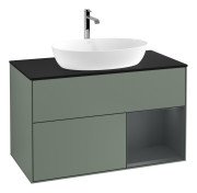 Тумба под раковину Villeroy & Boch Finion 100х50,1 см с подсветкой МДФ оливковый матовый лак/стекло черное матовое G782HGGM