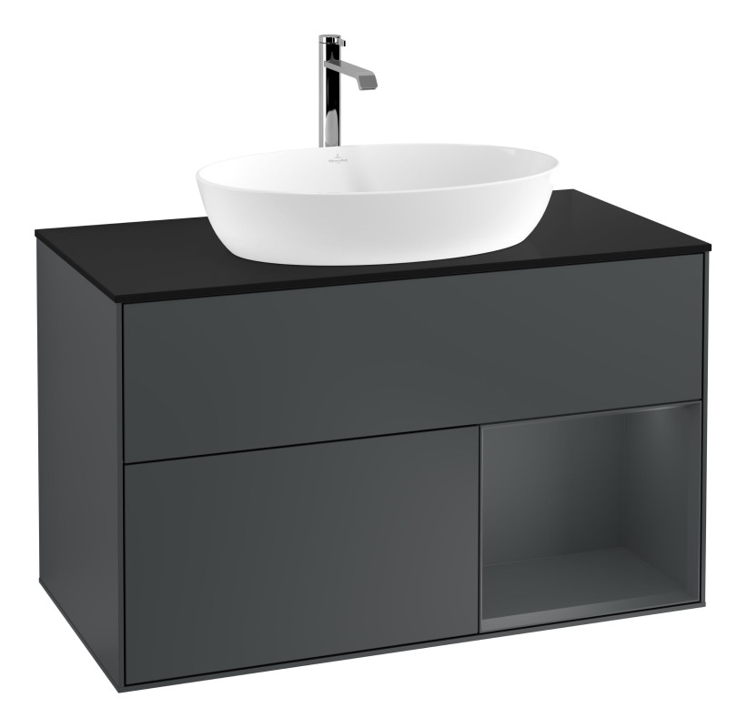 Тумба під раковину Villeroy & Boch Finion 100х50,1 см із підсвічуванням МДФ темно-синій матовий лак/скло чорне матове G782HGHG