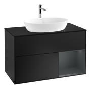 Тумба под раковину Villeroy & Boch Finion 100х50,1 см с подсветкой МДФ черный матовый лак/стекло черное матовое G782HGPD