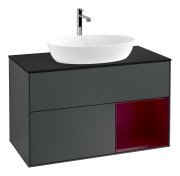 Тумба под раковину Villeroy & Boch Finion 100х50,1 см с подсветкой МДФ темно-синий матовый лак/стекло черное матовое G782HBHG