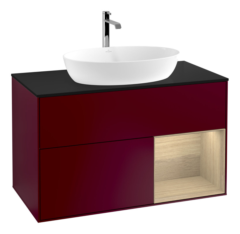 Тумба під раковину Villeroy & Boch Finion 100х50,1 см з підсвічуванням МДФ півонія матовий лак/скло чорне матове G782PCHB