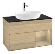 Тумба під раковину Villeroy & Boch Finion 100х50,1 см із підсвічуванням МДФ шпон дуба/скло чорне матове G782PCPC