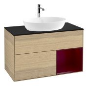 Тумба под раковину Villeroy & Boch Finion 100х50,1 см с подсветкой МДФ шпон дуба/стекло черное матовое G782HBPC