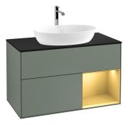 Тумба під раковину Villeroy & Boch Finion 100х50,1 см із підсвічуванням МДФ оливковий матовий лак/скло чорне матове G782HFGM