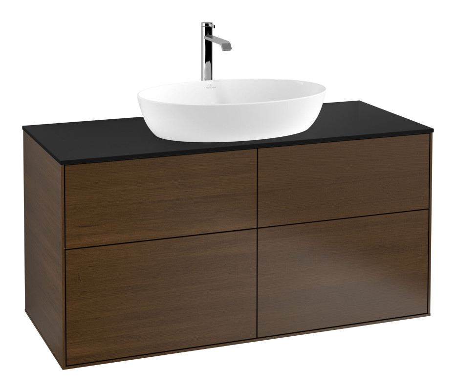 Тумба під раковину Villeroy & Boch Finion 120х50,1 см МДФ шпон волоського горіха/скло чорне матове F79200GN