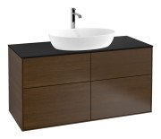 Тумба під раковину Villeroy & Boch Finion 120х50,1 см МДФ шпон волоського горіха/скло чорне матове F79200GN