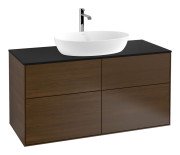 Тумба під раковину Villeroy & Boch Finion 120х50,1 см з підсвічуванням МДФ шпон волоського горіха/скло чорне матове G79200GN