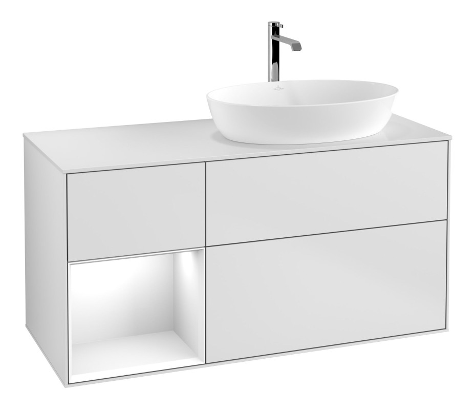 Тумба под раковину Villeroy & Boch Finion 120х50,1 см с подсветкой МДФ белый матовый лак/стекло белое матовое F801GFMT