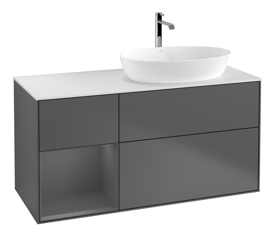 Тумба под раковину Villeroy & Boch Finion 120х50,1 см с подсветкой МДФ антрацит матовый лак/стекло белое матовое F801GKGK