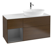 Тумба під раковину Villeroy & Boch Finion 120х50,1 см із підсвічуванням МДФ шпон волоського горіха/скло біле матове F801GKGN