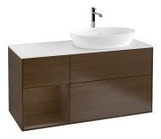 Тумба під раковину Villeroy & Boch Finion 120х50,1 см із підсвічуванням МДФ шпон волоського горіха/скло біле матове F801GNGN