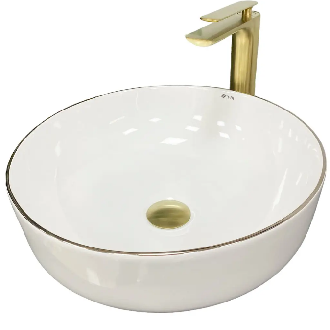 Раковина для ванної кімнати VBI BARI S 41x41 см кераміка білий з золотом VBI-011605