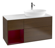 Тумба под раковину Villeroy & Boch Finion 120х50,1 см с подсветкой МДФ шпон грецкого ореха/стекло белое матовое F801HBGN