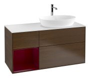 Тумба під раковину Villeroy & Boch Finion 120х50,1 см із підсвічуванням МДФ шпон волоського горіха/скло біле матове F801HBGN