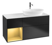 Тумба под раковину Villeroy & Boch Finion 120х50,1 см с подсветкой МДФ черный матовый лак/стекло белое матовое F801HFPD