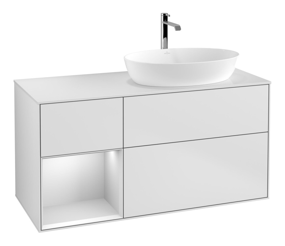 Тумба під раковину Villeroy & Boch Finion 120х50,1 см із підсвічуванням МДФ білий матовий лак/скло біле матове F801MTMT