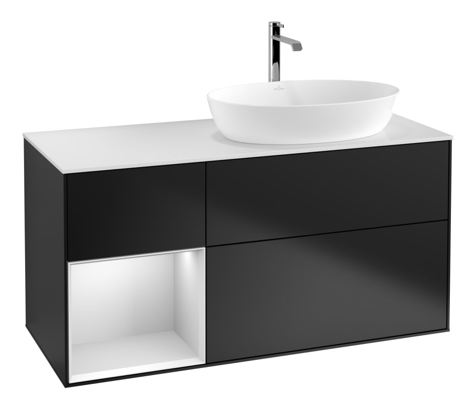 Тумба под раковину Villeroy & Boch Finion 120х50,1 см с подсветкой МДФ черный матовый лак/стекло белое матовое F801MTPD