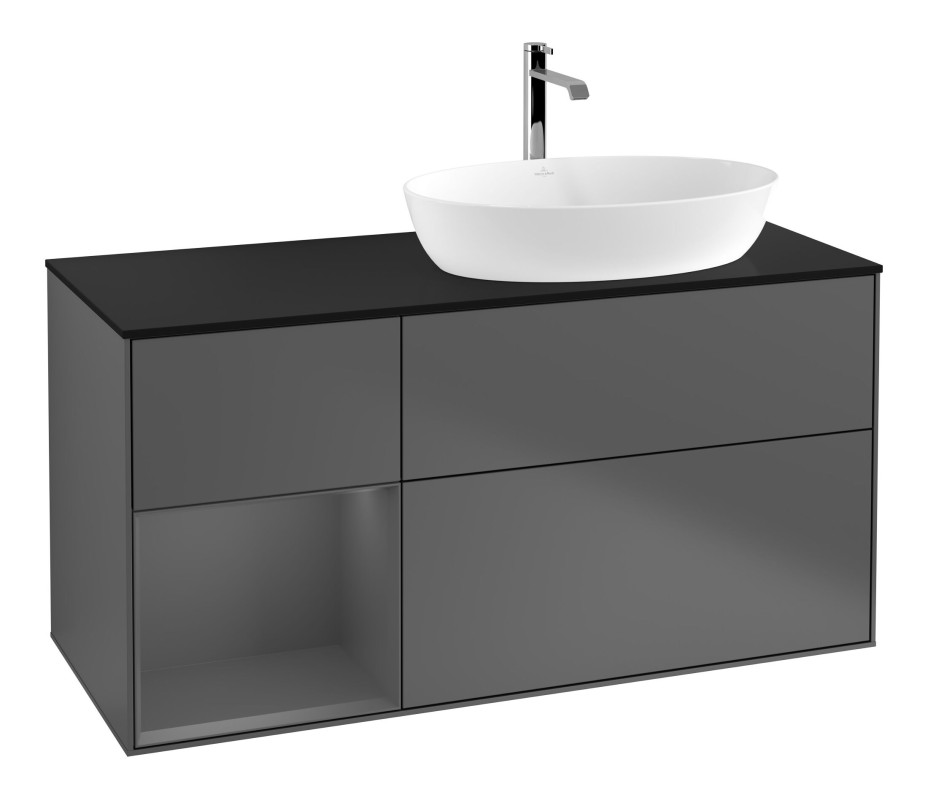 Тумба под раковину Villeroy & Boch Finion 120х50,1 см с подсветкой МДФ антрацит матовый лак/стекло черное матовое F802GKGK