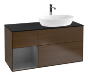 Тумба под раковину Villeroy & Boch Finion 120х50,1 см с подсветкой МДФ шпон грецкого ореха/стекло черное матовое F802GKGN