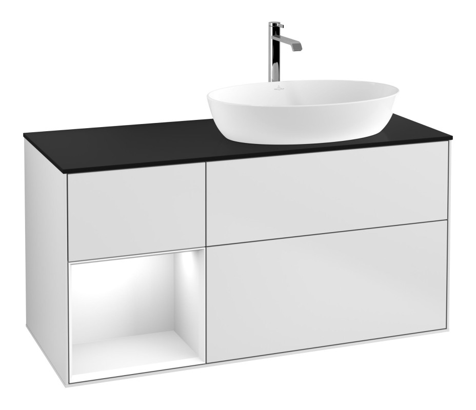 Тумба под раковину Villeroy & Boch Finion 120х50,1 см с подсветкой МДФ белый матовый лак/стекло черное матовое F802GFMT