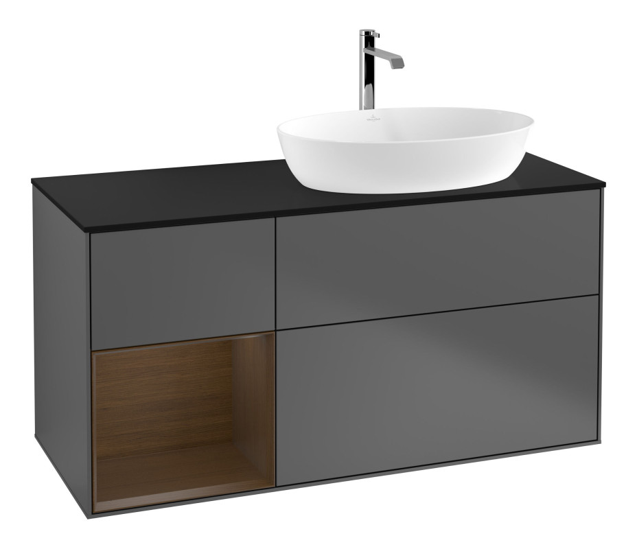 Тумба под раковину Villeroy & Boch Finion 120х50,1 см с подсветкой МДФ антрацит матовый лак/стекло черное матовое F802GNGK