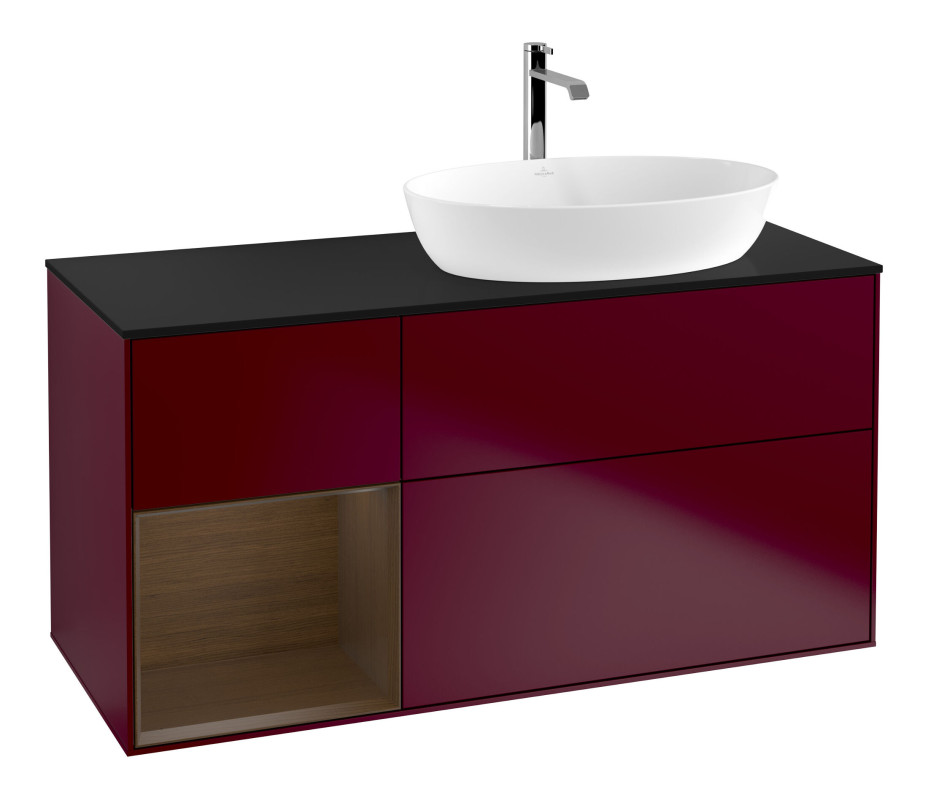 Тумба под раковину Villeroy & Boch Finion 120х50,1 см с подсветкой МДФ пион матовый лак/стекло черное матовое F802GNHB