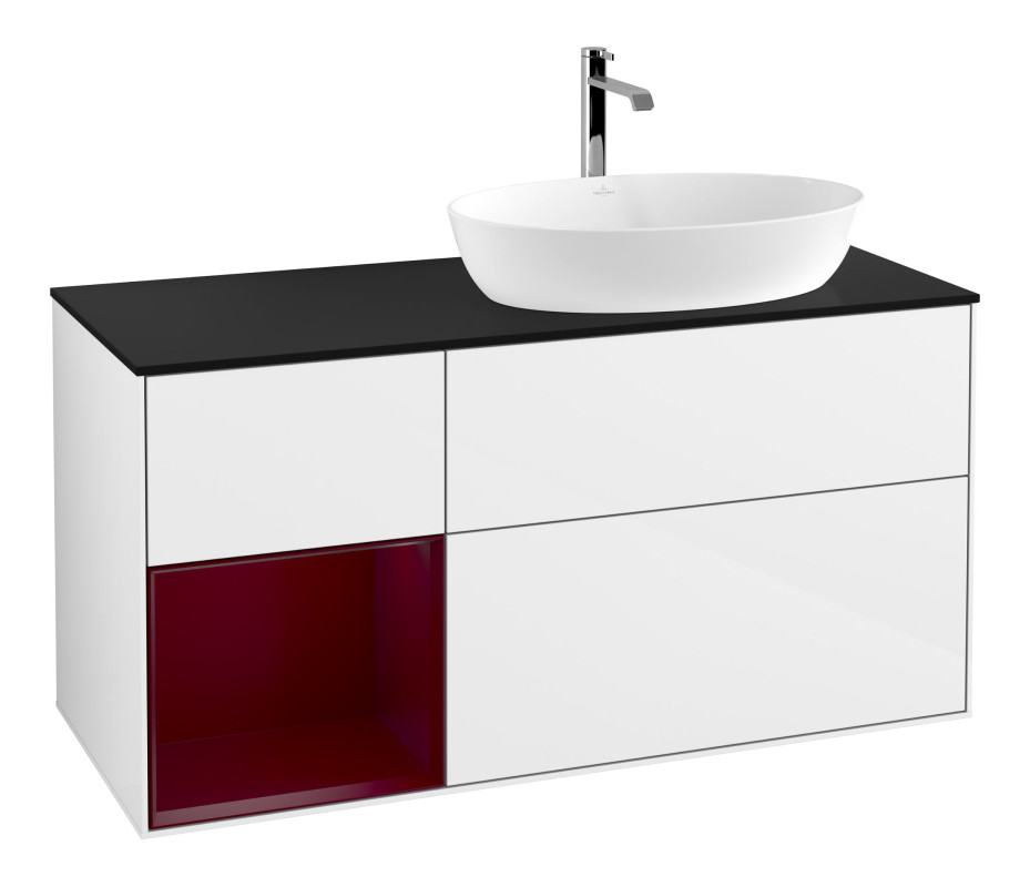 Тумба под раковину Villeroy & Boch Finion 120х50,1 см с подсветкой МДФ глянцевый белый лак/стекло черное матовое F802HBGF