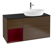 Тумба под раковину Villeroy & Boch Finion 120х50,1 см с подсветкой МДФ шпон грецкого ореха/стекло черное матовое F802HBGN