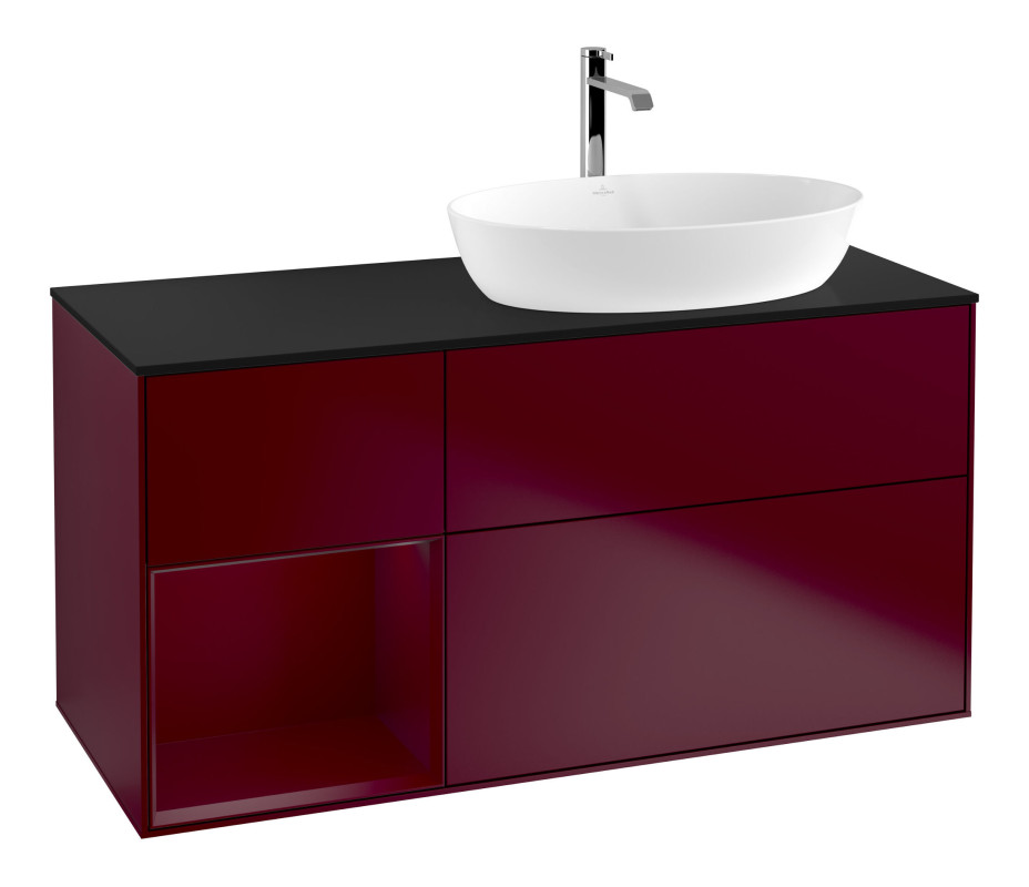 Тумба под раковину Villeroy & Boch Finion 120х50,1 см с подсветкой МДФ пион матовый лак/стекло черное матовое F802HBHB