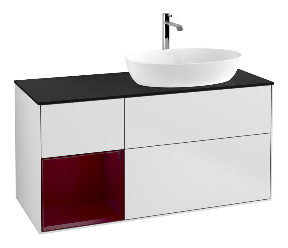 Тумба под раковину Villeroy & Boch Finion 120х50,1 см с подсветкой МДФ белый матовый лак/стекло черное матовое F802HBMT