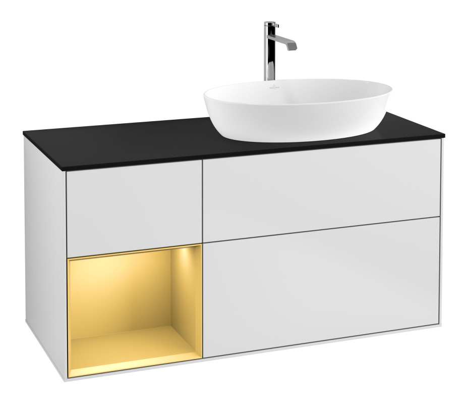 Тумба под раковину Villeroy & Boch Finion 120х50,1 см с подсветкой МДФ белый матовый лак/стекло черное матовое F802HFMT