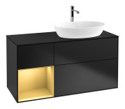 Тумба под раковину Villeroy & Boch Finion 120х50,1 см с подсветкой МДФ черный матовый лак/стекло черное матовое F802HFPD