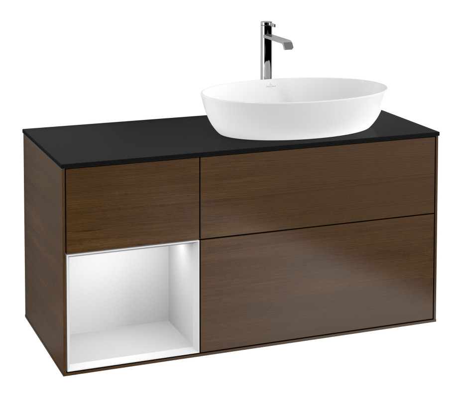 Тумба под раковину Villeroy & Boch Finion 120х50,1 см с подсветкой МДФ шпон грецкого ореха/стекло черное матовое F802MTGN