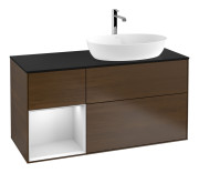 Тумба под раковину Villeroy & Boch Finion 120х50,1 см с подсветкой МДФ шпон грецкого ореха/стекло черное матовое F802MTGN