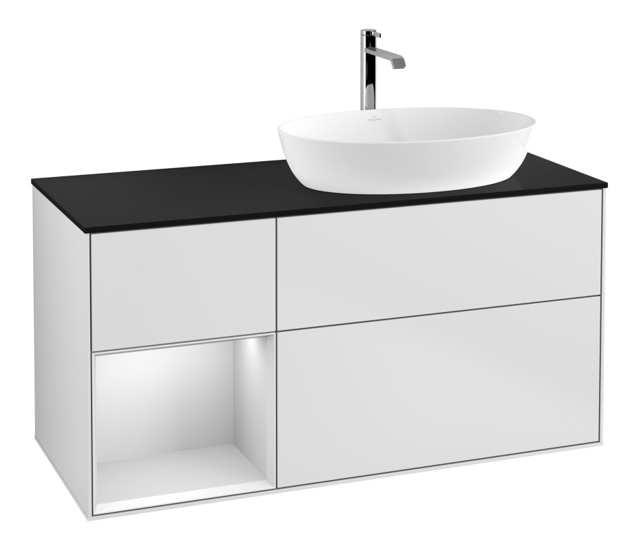 Тумба под раковину Villeroy & Boch Finion 120х50,1 см с подсветкой МДФ белый матовый лак/стекло черное матовое F802MTMT