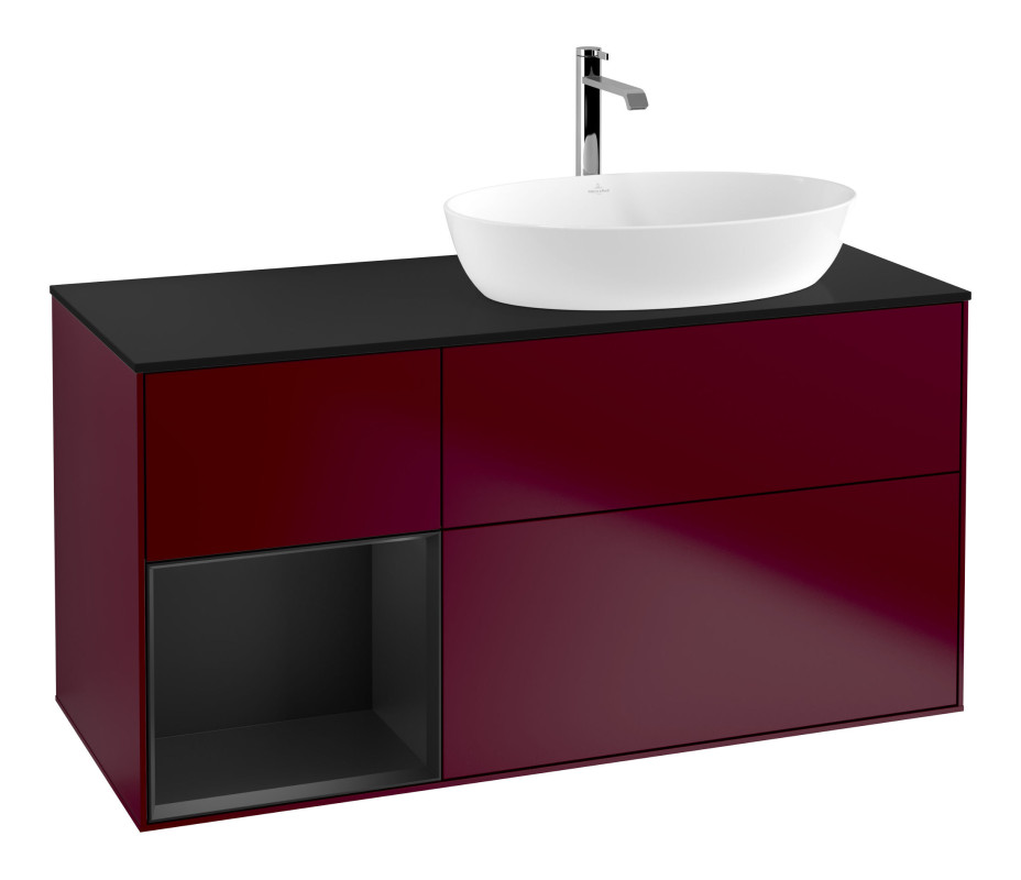 Тумба под раковину Villeroy & Boch Finion 120х50,1 см с подсветкой МДФ пион матовый лак/стекло черное матовое F802PDHB