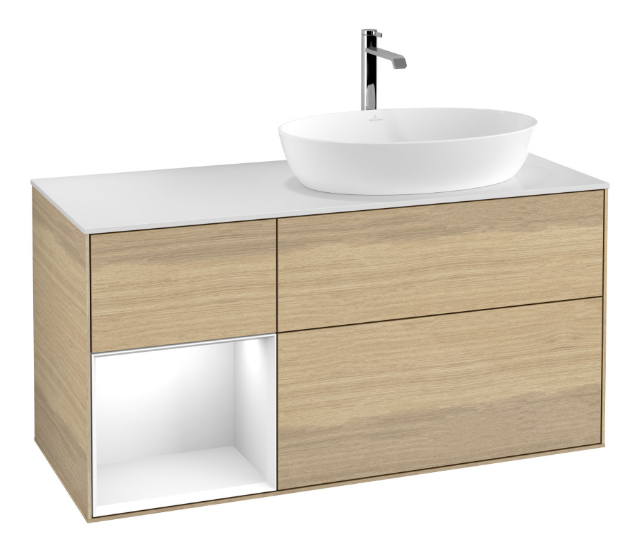 Тумба под раковину Villeroy & Boch Finion 120х50,1 см с подсветкой МДФ шпон дуба/стекло белое матовое F801GFPC