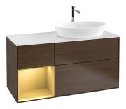 Тумба под раковину Villeroy & Boch Finion 120х50,1 см с подсветкой МДФ шпон грецкого ореха/стекло белое матовое F801HFGN