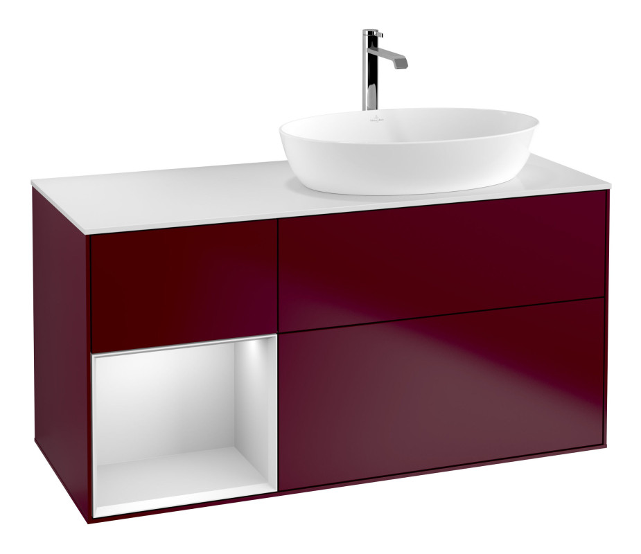 Тумба під раковину Villeroy & Boch Finion 120х50,1 см із підсвічуванням МДФ півонія матовий лак/скло біле матове F801MTHB